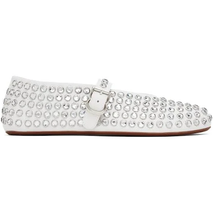ALAÏA White Strass Ballerina Flats