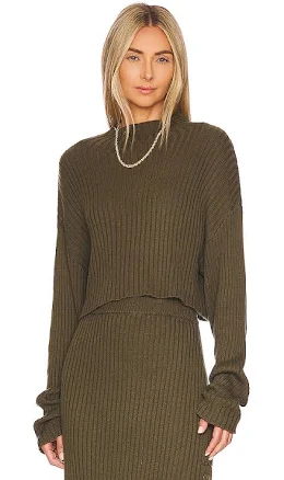 Bobi Cropped Pullover in Olive