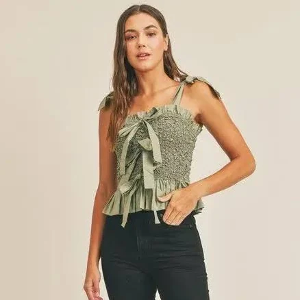 Katherine Ribbon Tie Smocked Top