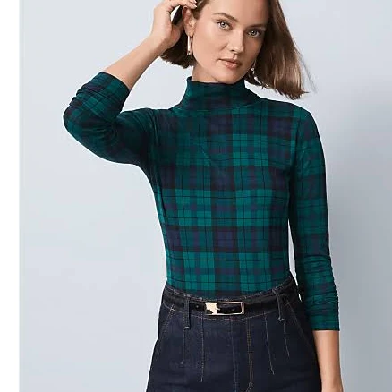 Ann Taylor Women's Petite Plaid Turtleneck Top