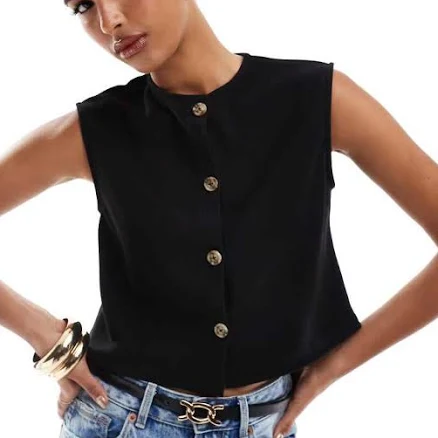 ASOS Design Ribbed Wide Shoulder Boxy Cropped Vest