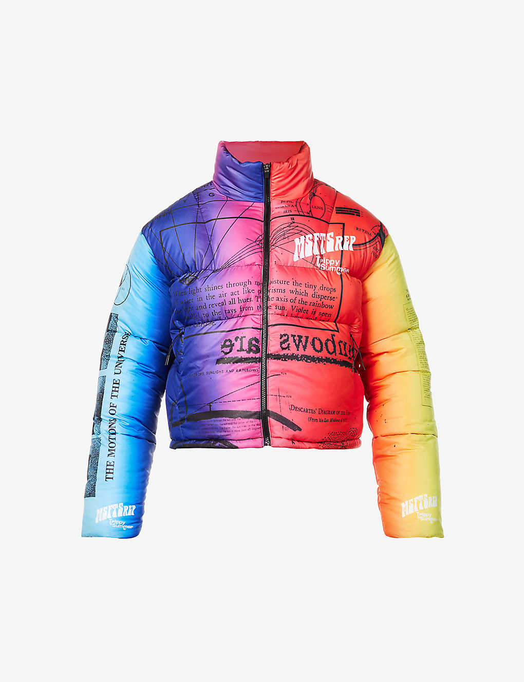 Trippy Summer Print Short Puffer Jacket In Multi