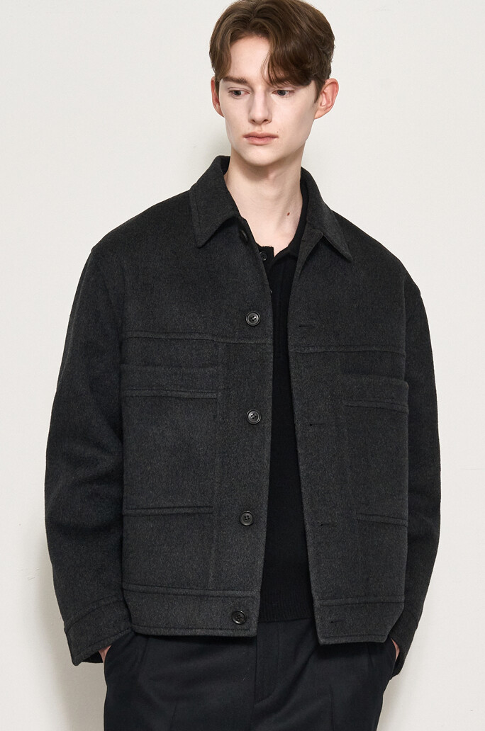 Cashmere Blend Pocket Collar Jacket