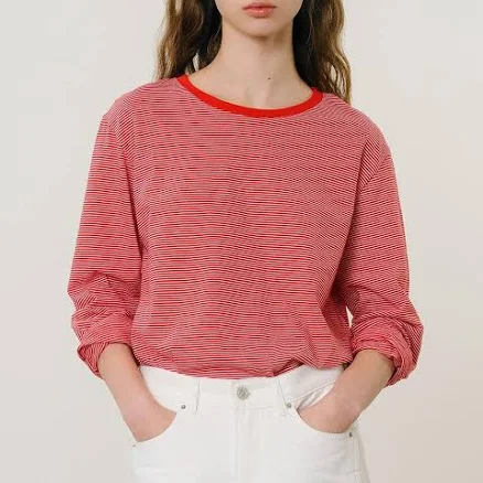 W Concept Long Sleeve Cotton T-shirt with Pin Stripe
