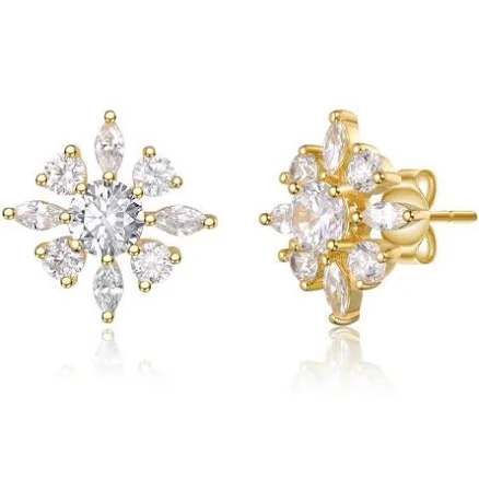 Rachel Glauber 14K Gold Plated Cubic Zirconia Flower Stud Earring