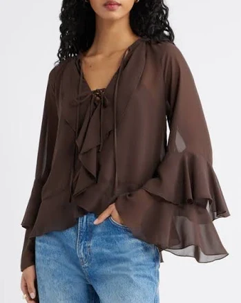 Open Edit Chiffon Ruffle Trim Top