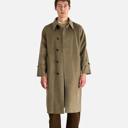 Super Fine Wool Melton Hand Sewn Coat in Olive Grey 03 at SVRNSuper Fine Wool Melton Hand Sewn Coat in Olive Grey 03 at SVRN