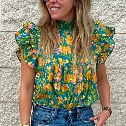 Sur La Vague Jane Reversible Block-Printed Cotton Blouse