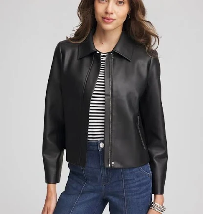 Chico's Women's Faux Leather Zip-Front Jacket