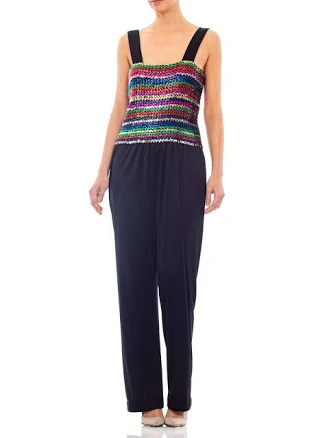 1970s Sequined Polyester Jersey Jumpsuit with Vest