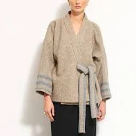 Handmade Wool Unisex Kimono | Beige Virgin Wool | Warm Dressing Kimono Jacket | Upcycled Wool Blanket Kimono