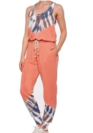 Young Fabulous And Broke Gray + White Tie Dye Eberhart Knit Jumpsuit