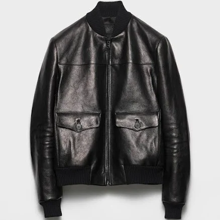Prada Leather Bomber Jacket, Man, Black, Size 48