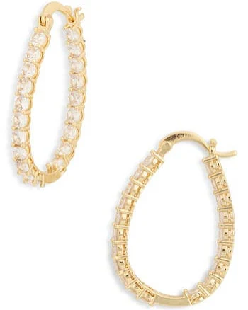 NORDSTROM RACK Cubic Zirconia Inside Out Oval Hoop Earrings in Clear- Gold at Nordstrom Rack