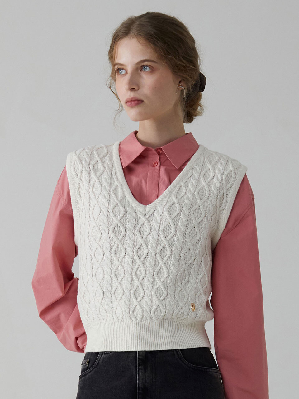 Cable V-neck Knit Vest_2 Colors