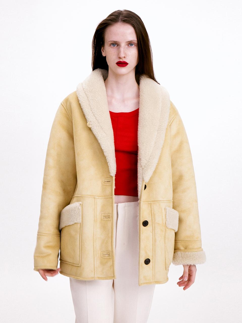 Shawl Collar Reversible Vegan Suede Mustang Jacket [YELLOW]