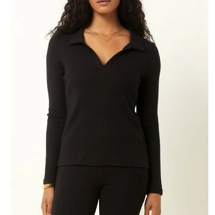 Single Stitch Women's Classic Ribbed V-Neck Sweater with Collar