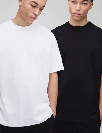 boohooMAN Men's 2 Pack Oversized Heavyweight Crew Neck T-Shirts