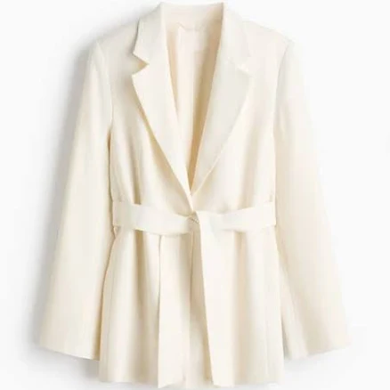 H&M Women's Textured-Weave Tie-Belt Blazer