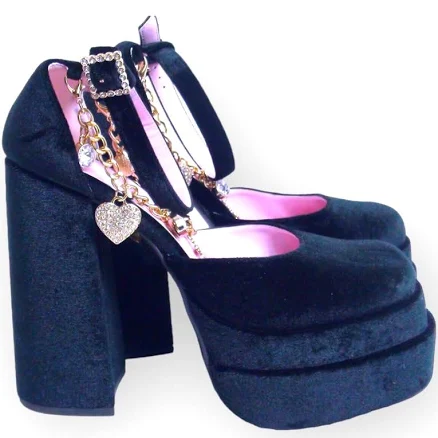 Dolls Kill Sugar Thrillz Women 10m Black Velvet Platform Heel Shoes