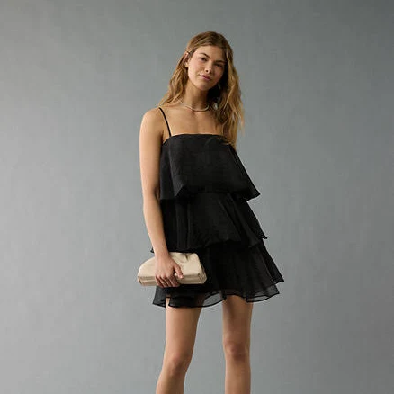 AE Strapless Ruffle Tiered Mini Dress