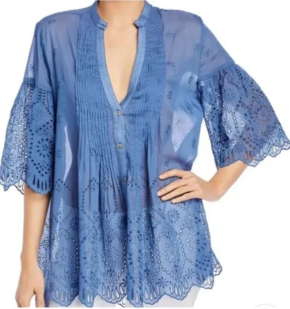Johnny Was Women's Pintucked Eyelet Top
