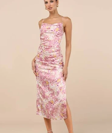 Lulus Sleeveless Ruched Floral Midi Dress