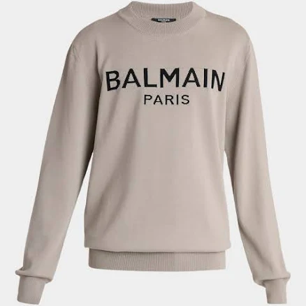 Balmain Men's Wool Intarsia Logo Crewneck Sweater
