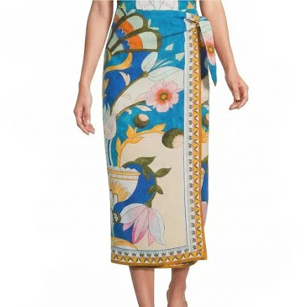 Antonio Melani Brea Art Deco Print Crinkle Crepe High Rise Wrap Maxi Skirt