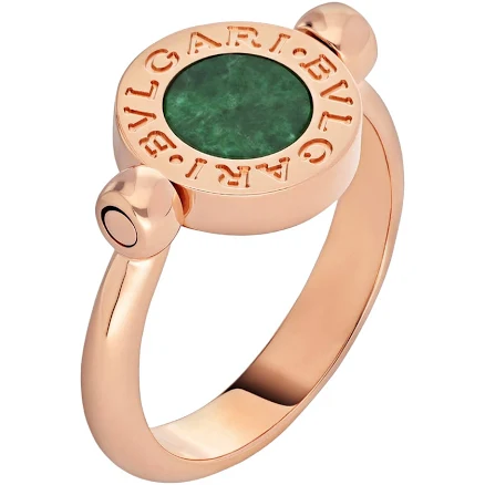 Bvlgari 18k Rose Gold Flip Ring With Green Jade