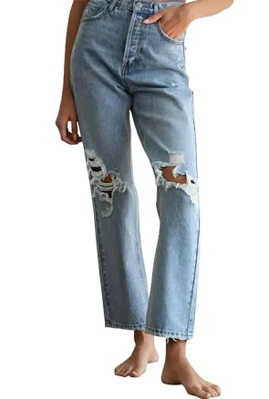 Distressed Straight-Leg Jeans