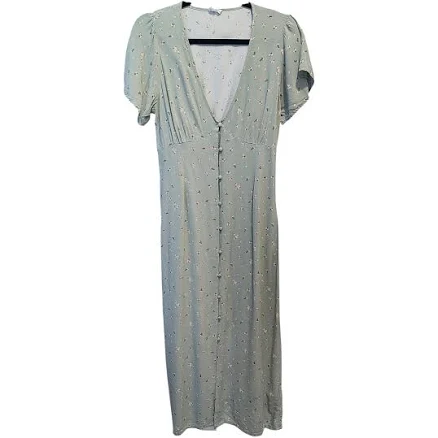 Cotton On Dresses | Prairie Maxi Dress Soft Green Floral Women's Size Small Button Front Cotton:On | Color: Blue/White | Size: S | Pm-99731919's