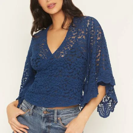 Shyanne Women's Wrap Front Long Sleeve Lace Top