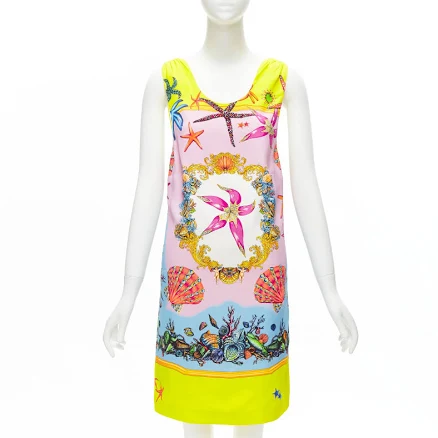 Versace 2020 Tresor De La Mer Signature Starfish Print Yellow Dress
