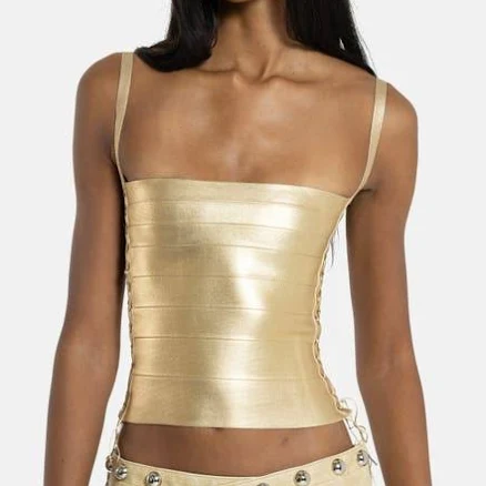 Jaded London Women's Metallic Lace-Up Bandage Corset Top