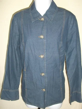 Genuine Jaclyn Smith Blue Denim Long Sleeve Button Front Shirt, Size S