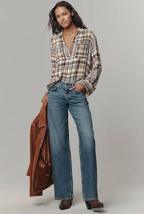 Saige Low-Rise Relaxed Straight-Leg Jeans by rag & bone in Blue, Size: 33 at Anthropologie