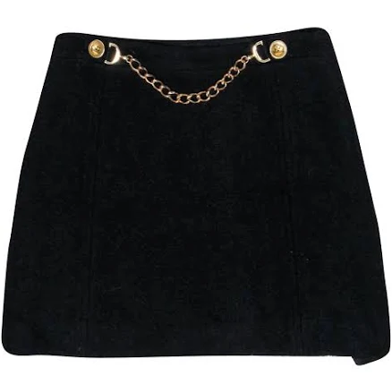 Milly - Black Wool Blend Skirt w/ Gold Chain Detail Sz 4