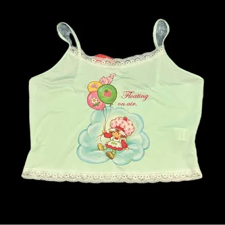 Strawberry Shortcake Tops Strawberry Shortcake Women’s Mint Green Lace Trim Tank Top 1x