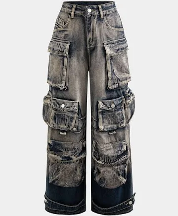 Ombre Multi Pocket Wide Leg Cargo Jeans