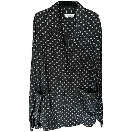 Balenciaga Black Silk BB Motif Shirt Size 32 FR