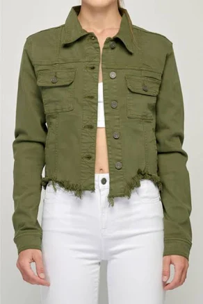 Military Frayed Cropped Fitted Jacket