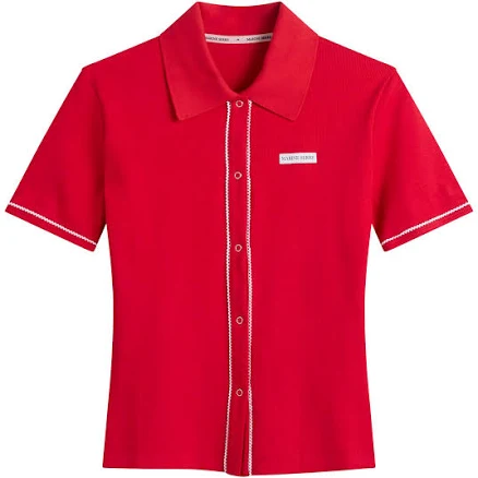 Marine Serre Women's Ribbed Jersey Polo Top