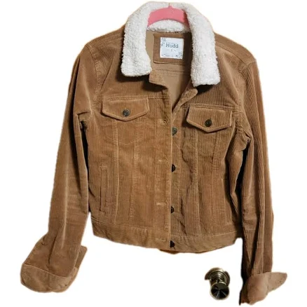 Mudd Brown Corduroy Jacket Sherpa Collar Buttons & Pockets Womens Sm