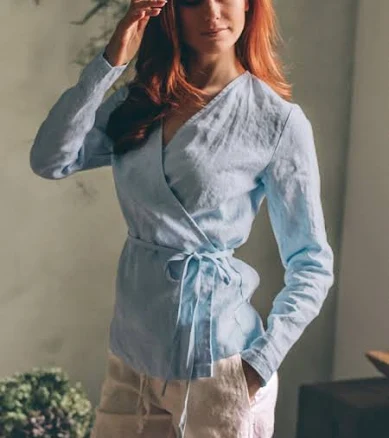 Women's Elegant Linen Wrap Shirt