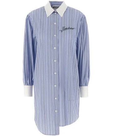 Moschino Logo Embroidered Asymmetric Pinstriped Dress - IT38