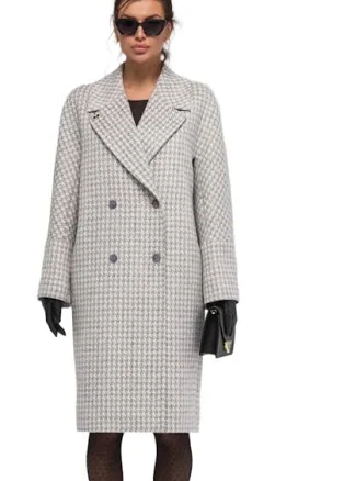 Houndstooth Double-Breasted Wool Alpaka Blend Coat