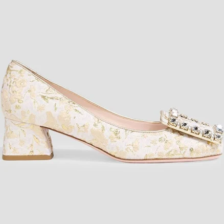 Roger Vivier Très Strass embellished metallic brocade pumps - Women - Ivory Heels - EU 35