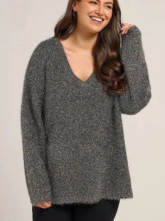 Yours Women's Tinsel Vneck Jumper