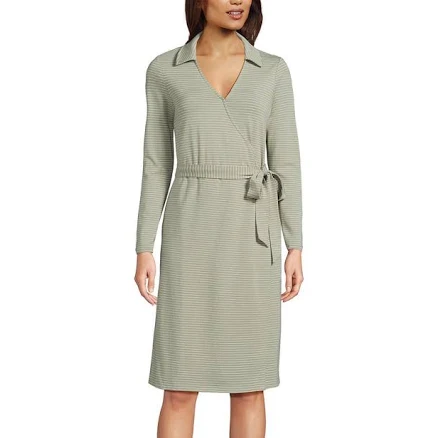 Lands' End Women's Cotton Modal Collared Wrap Dress